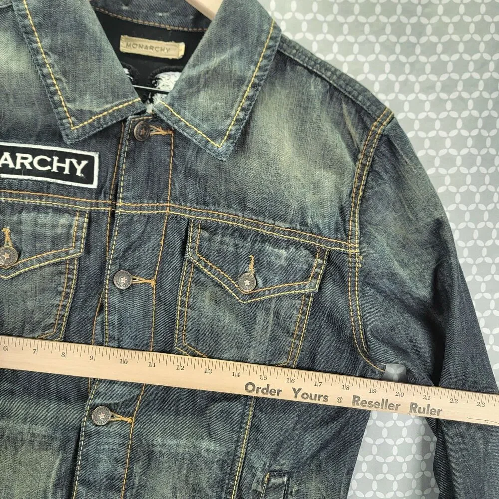 Vintage Y2K Monarchy Los Angeles Denim Jacket Mens Size S/M Grunge Button L/S